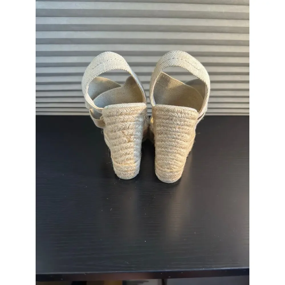 Lauren Ralph Lauren Erica Espadrille Wedge Sandals Natural Linen 7.5B